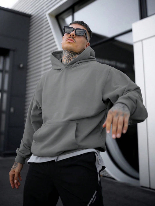 Heren Hoodie Effen Kleur Oversized Casual Donkergrijs