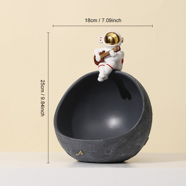 Astronaut Muziek Vliegtuig Opbergdoos van Hars – Uniek Decoratief Kunstobject voor Interieur en Cadeau Grijs (Gitaar)