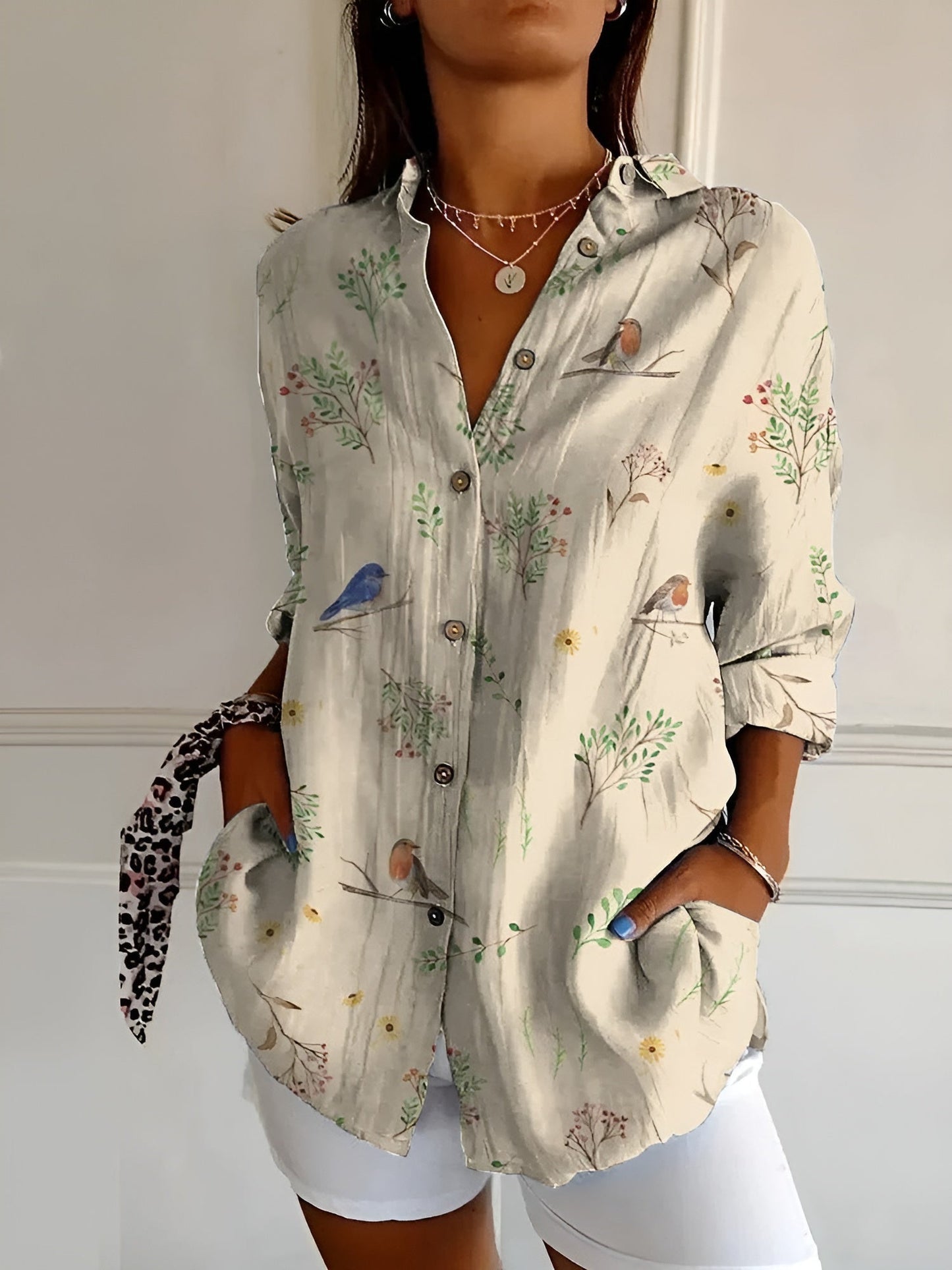 Blouse Dames Met Knoopsluiting Lange Mouwen Ademend Katoen