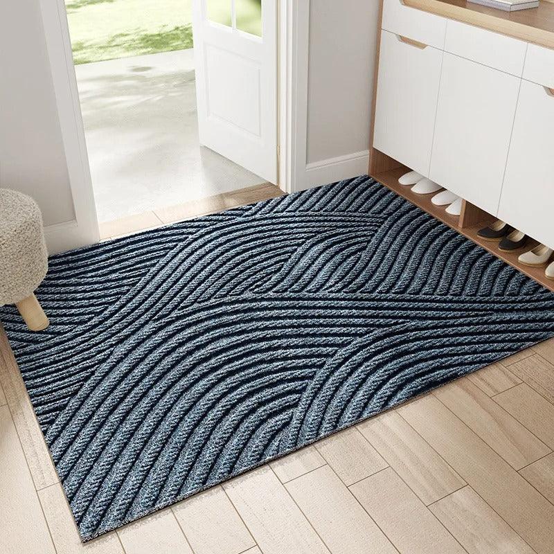 Moderne, Noordse stylish PVC voetmat │ Niet-slip vloermat voor de ingangruimte │ Zandverwijderende voetkussen Blauw