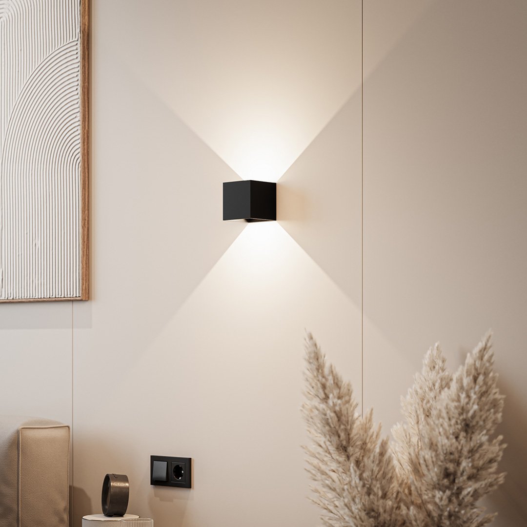 Verstelbare LED Wandlamp Buiten met Warm Wit Licht – Energiezuinige Muurlamp voor Binnen en Buiten, IP65 Waterdicht Zwart Kabelverbinding