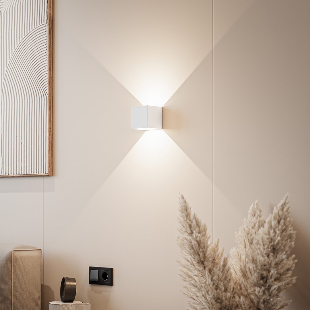 Verstelbare LED Wandlamp Buiten met Warm Wit Licht – Energiezuinige Muurlamp voor Binnen en Buiten, IP65 Waterdicht Wit Kabelverbinding