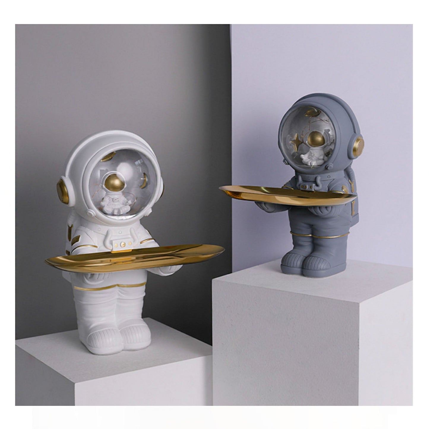 Astronautenlamp met Opbergbak – Ruimtebesparende Decoratie in Wit en Grijs voor Woonkamer en Bureau
