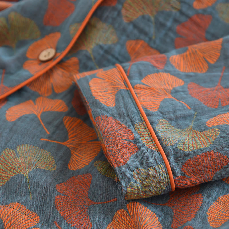 Ginkgo Leaf Knop Katoenen Loungewear Set
