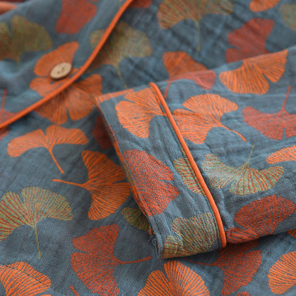 Ginkgo Leaf Knop Katoenen Loungewear Set
