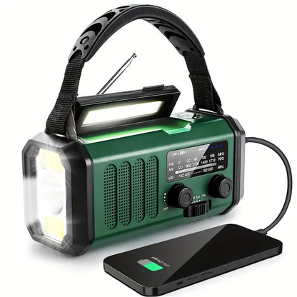 Pro Noodradio 10.000mAh – Zonne- & Handmatig Opladen, Weerradio, Zaklamp, SOS Alarm & Telefoonlader