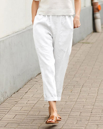 Dames Tapered Broek Relaxed Pasvorm Elastische Taille Ademend Wit