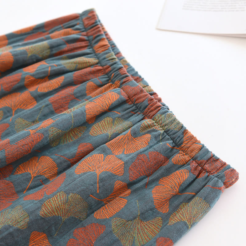 Ginkgo Leaf Knop Katoenen Loungewear Set