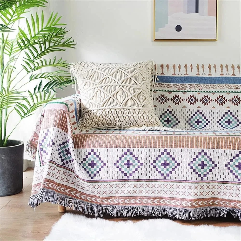 Bohemian Deken Collectie Met Multikleurige Franjes