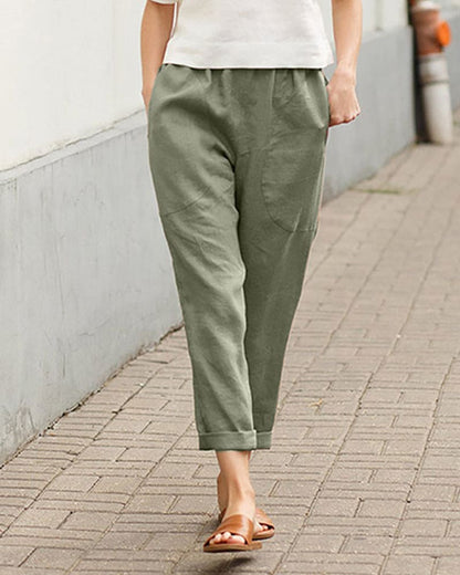 Dames Tapered Broek Relaxed Pasvorm Elastische Taille Ademend Groen