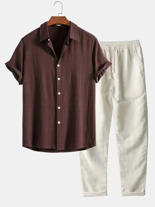 Linnen Zomer Set Losse Broek En Overhemd
