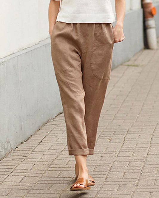 Dames Tapered Broek Relaxed Pasvorm Elastische Taille Ademend Khaki