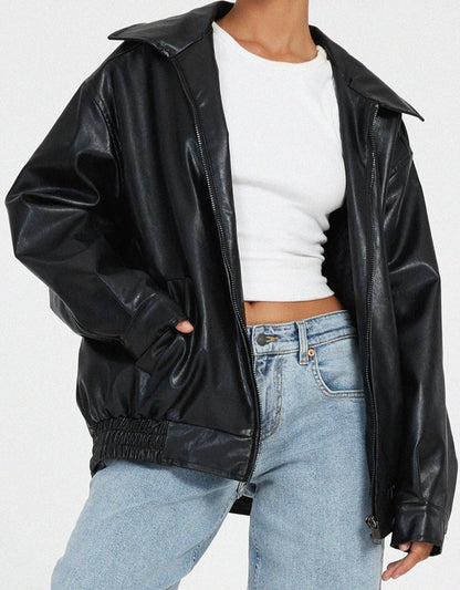 Maleni - Oversized Losse Leren Jasje