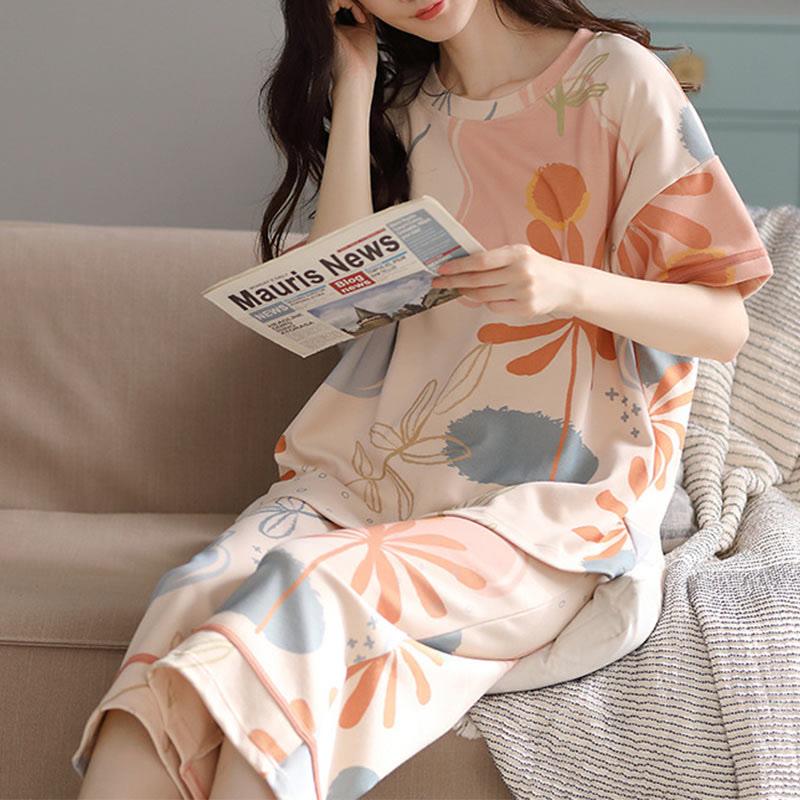 Bloembladprint Katoenen Loungewear Set