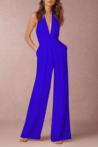 Sexy Mouwloze Halter Jumpsuit Blauw