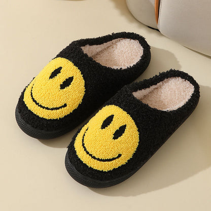 Pantoffels Unisex Glimlachpatroon Warm Zacht Smiley Sloffen Zwart