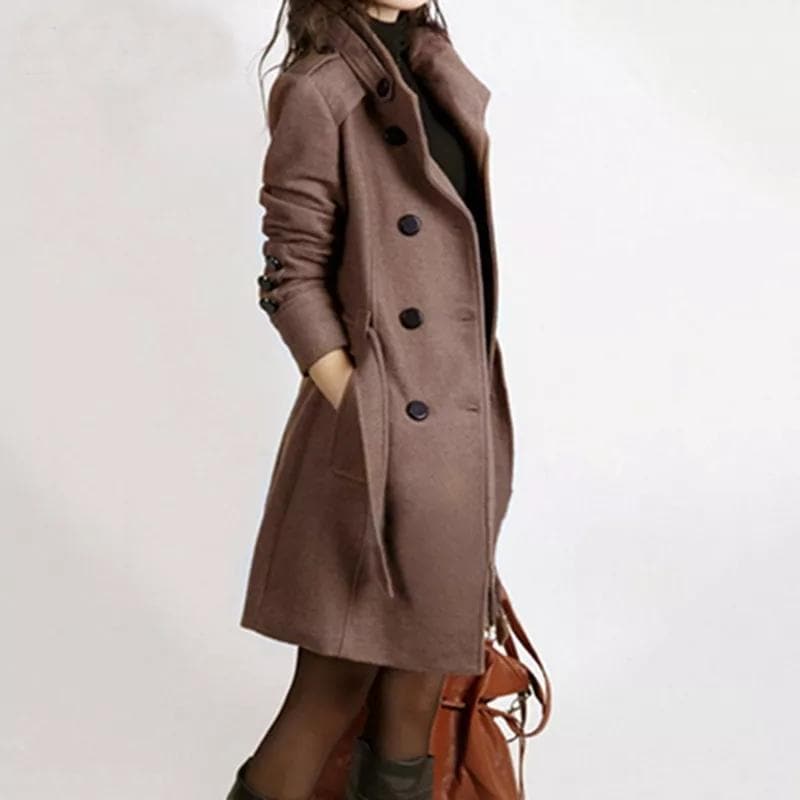 Trenchcoat Dames Wolblend Getailleerd Dubbel Riem Duurzaam