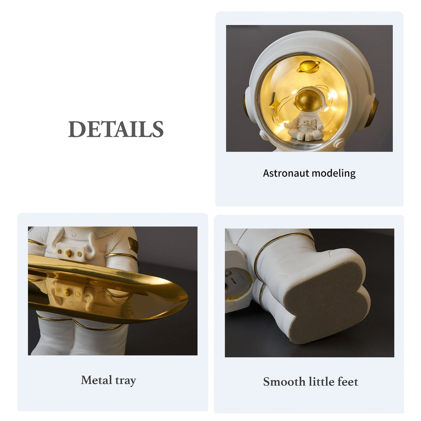 Astronautenlamp met Opbergbak – Ruimtebesparende Decoratie in Wit en Grijs voor Woonkamer en Bureau