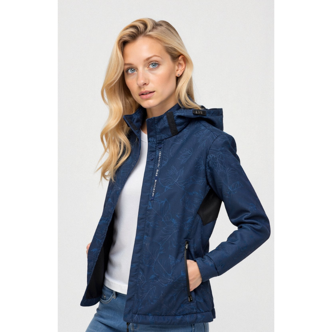 Dames Windbreaker – Lichte Waterdichte Regenjas met Capuchon en Ritssluiting Marineblauw