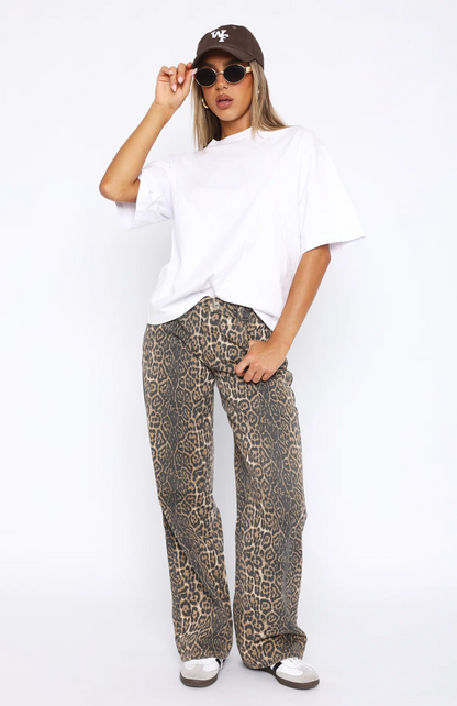 Lola Low Rise Wijde Pijp Luipaard Jeans