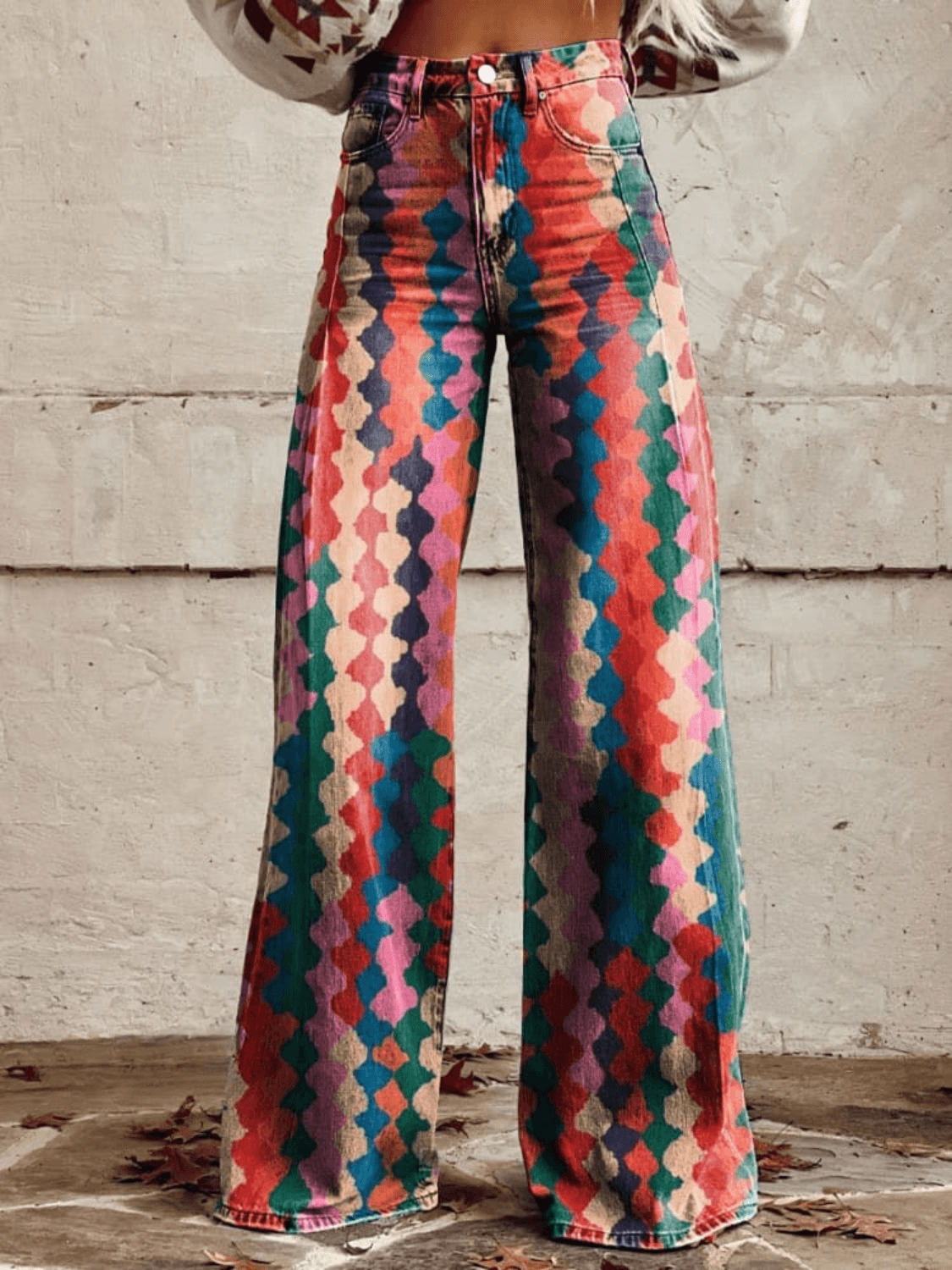 Dames Broek Retro Chic Wijde Broek Geometrisch Patroon Rood