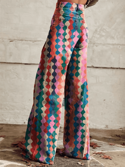 Dames Broek Retro Chic Wijde Broek Geometrisch Patroon