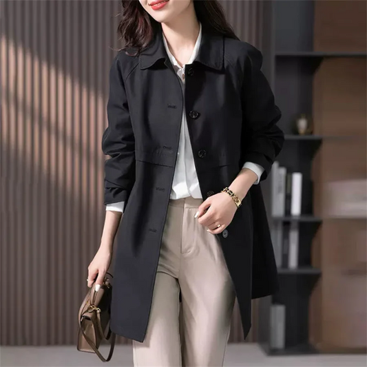 Dames Trenchcoat - Tailored Fit - Mid-Thigh Length Zwart
