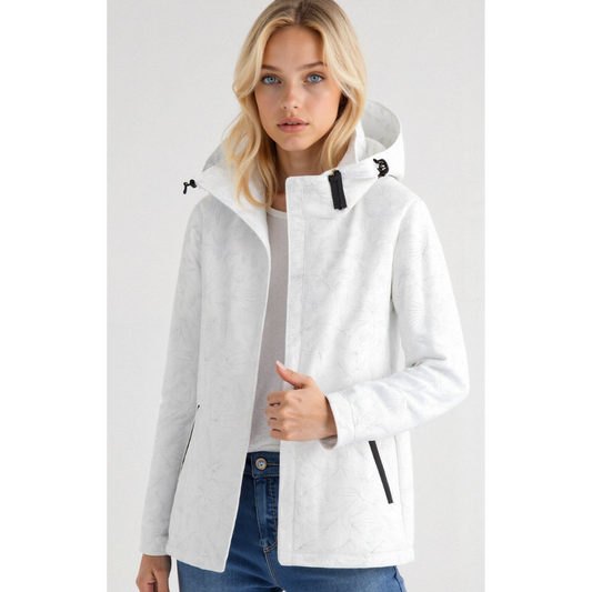 Dames Windbreaker – Lichte Waterdichte Regenjas met Capuchon en Ritssluiting Wit