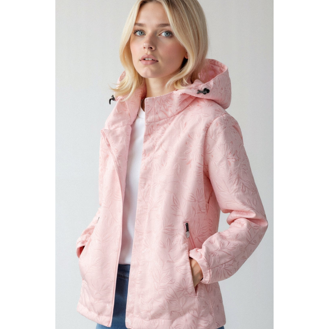 Dames Windbreaker – Lichte Waterdichte Regenjas met Capuchon en Ritssluiting Roze