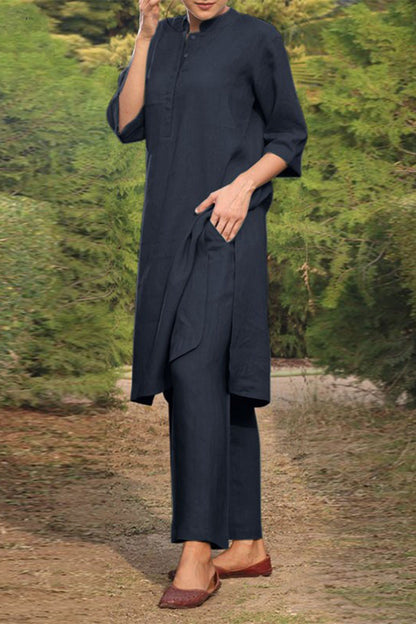 Casual Effen Zak O-Hals Lange Mouw Tweedelig Pak