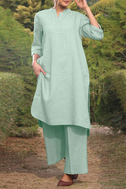 Casual Effen Zak O-Hals Lange Mouw Tweedelig Pak