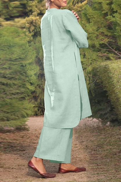 Casual Effen Zak O-Hals Lange Mouw Tweedelig Pak