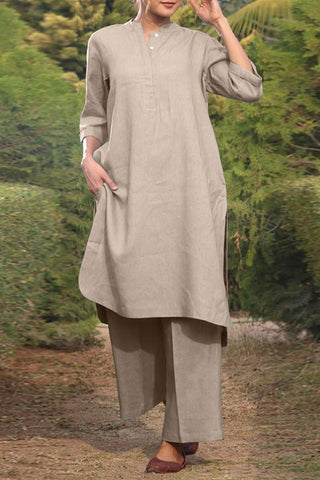 Casual Effen Zak O-Hals Lange Mouw Tweedelig Pak Abrikoos