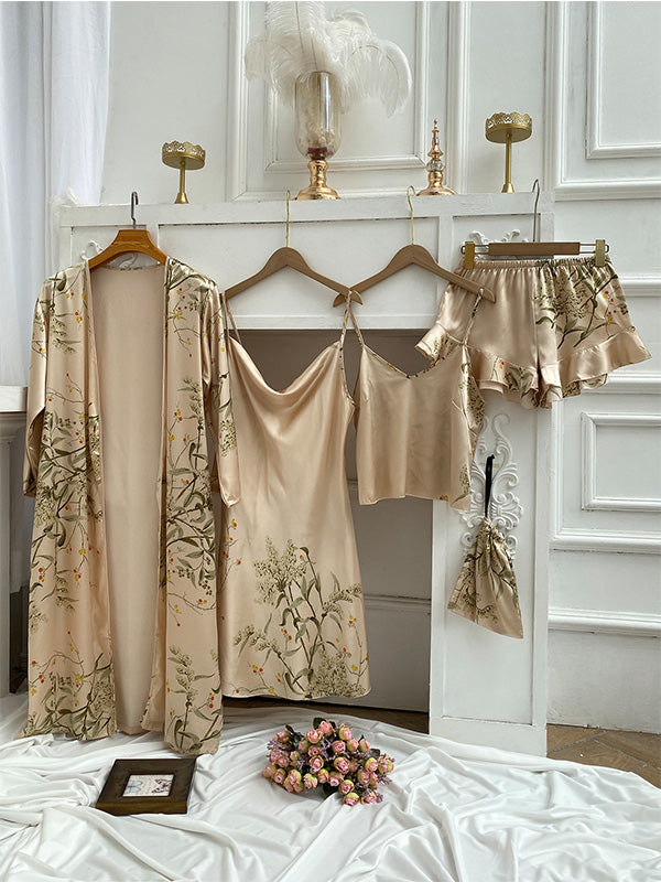 Amélie Luxe Satijnen Pyjama Set (4-delig) voor Dames Champagne