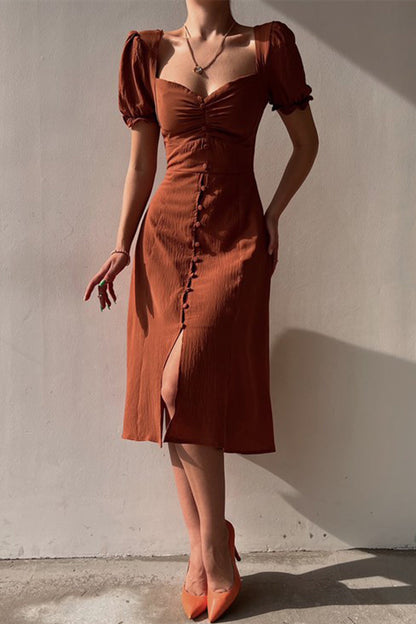 Sexy Effen Gesp V-Hals A-Lijn Korte Mouw Jurk