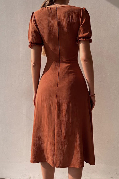 Sexy Effen Gesp V-Hals A-Lijn Korte Mouw Jurk