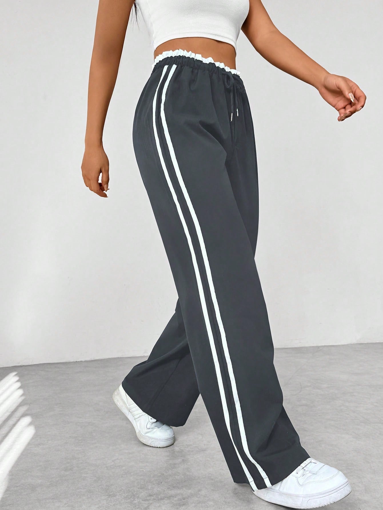 Trendy Sportieve Wide-Leg Broek Grijs