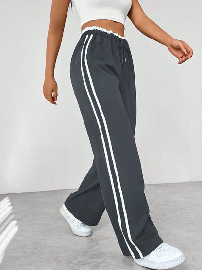 Trendy Sportieve Wide-Leg Broek Grijs