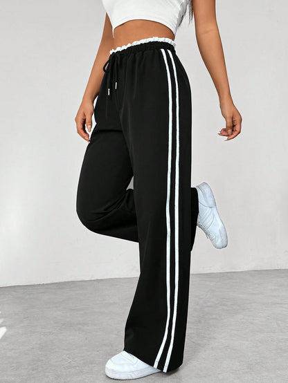 Trendy Sportieve Wide-Leg Broek Zwart