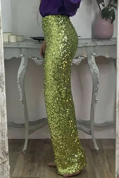 Casual Effen Pailletten Rechte Hoge Taille Speaker Effen Kleur Onderstukken