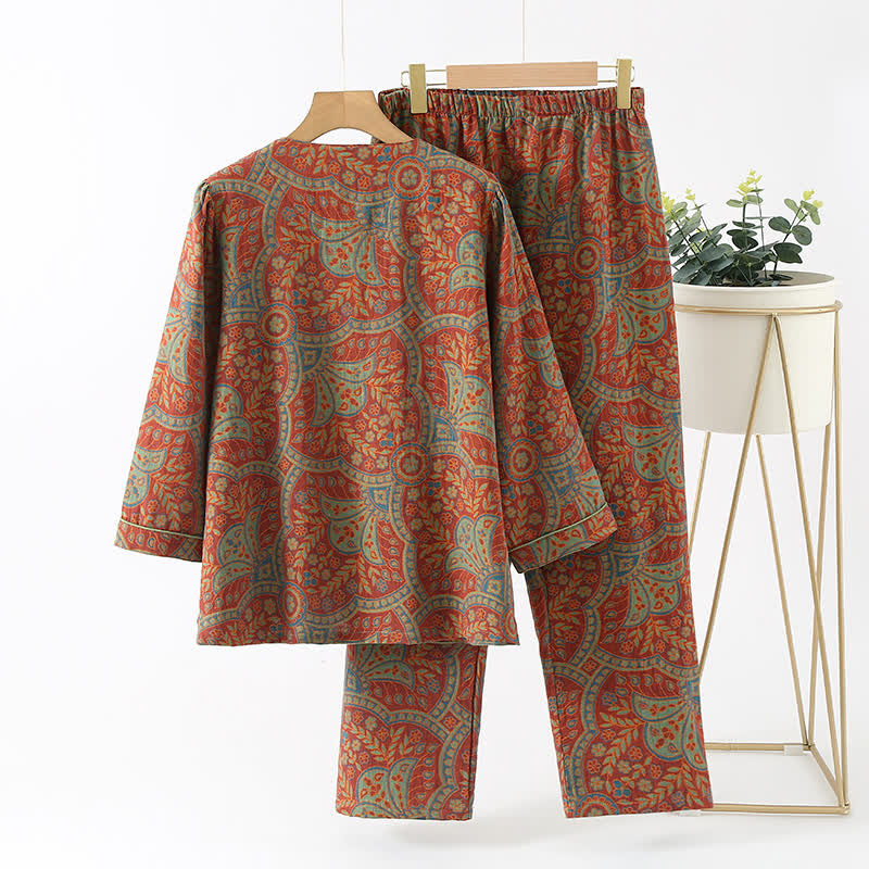 Vintage Jacquard Ronde Hals Loungewear Set