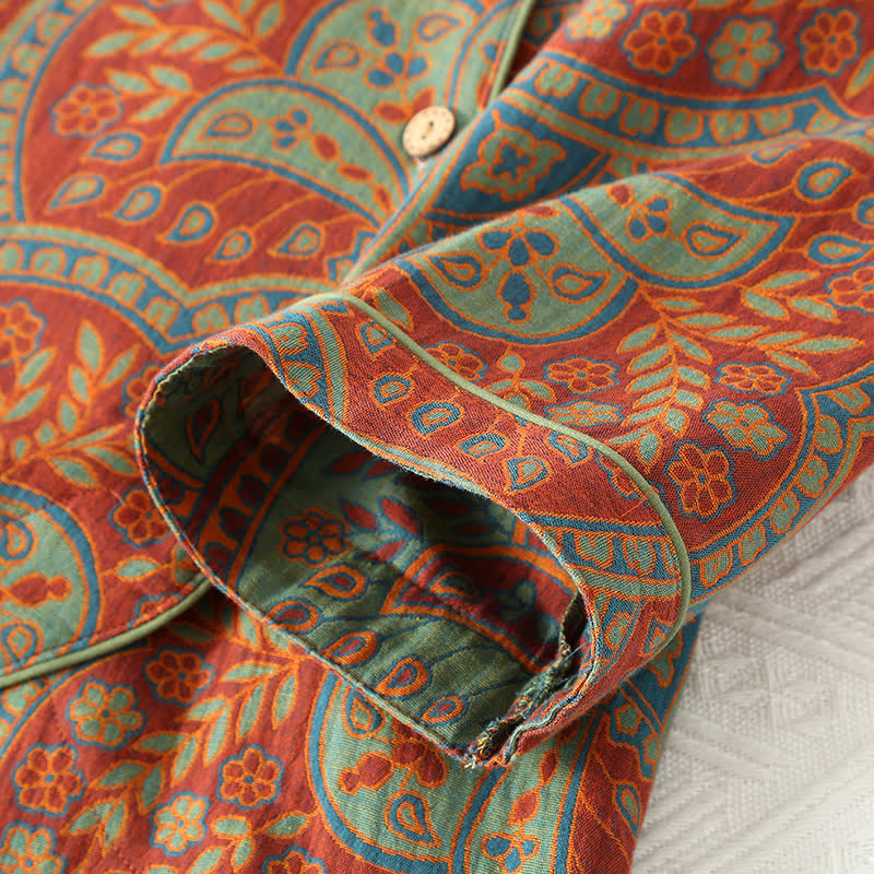 Vintage Jacquard Ronde Hals Loungewear Set