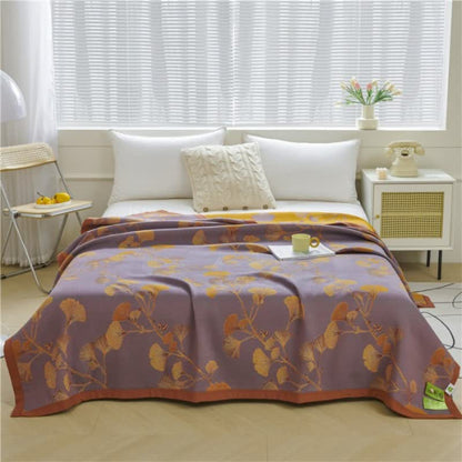 Ginkgo Blad Jacquard Katoenen Omkeerbare Dekbed Quilts SEREIN Donker Paars Koningin