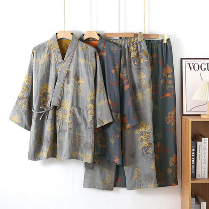 Neutraal Landschap Kimono Katoenen Pyjama Set