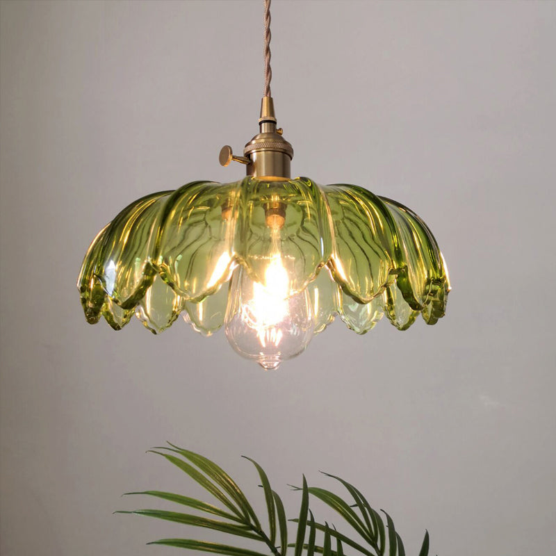 Hanglamp Groene Glazen Golfvormige Retro 1 Lamp Open Keuken