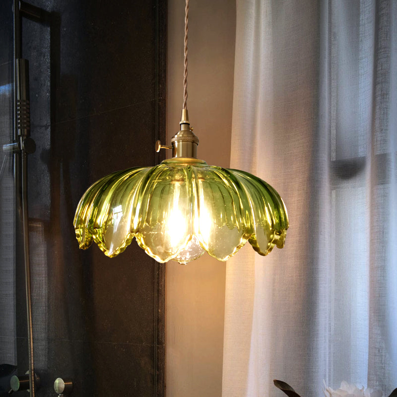 Hanglamp Groene Glazen Golfvormige Retro 1 Lamp Open Keuken