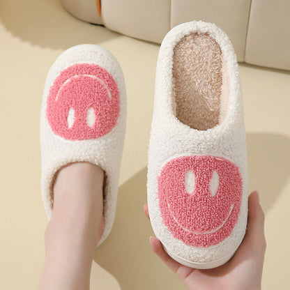 Pantoffels Unisex Glimlachpatroon Warm Zacht Smiley Sloffen Roze