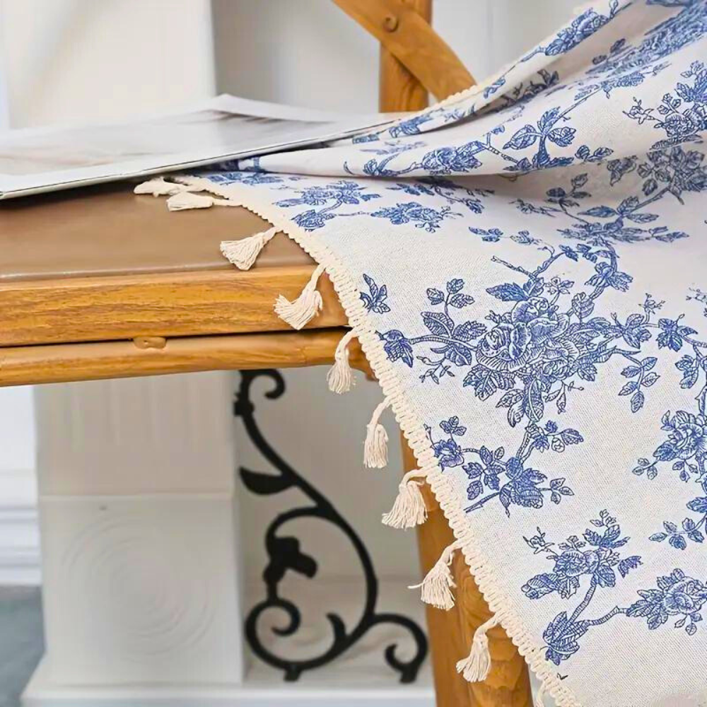 Semi-doorlatend Gordijn met Blauw Rozenpatroon van 100% Polyester voor Raamdecoratie in Woonkamer en Slaapkamer