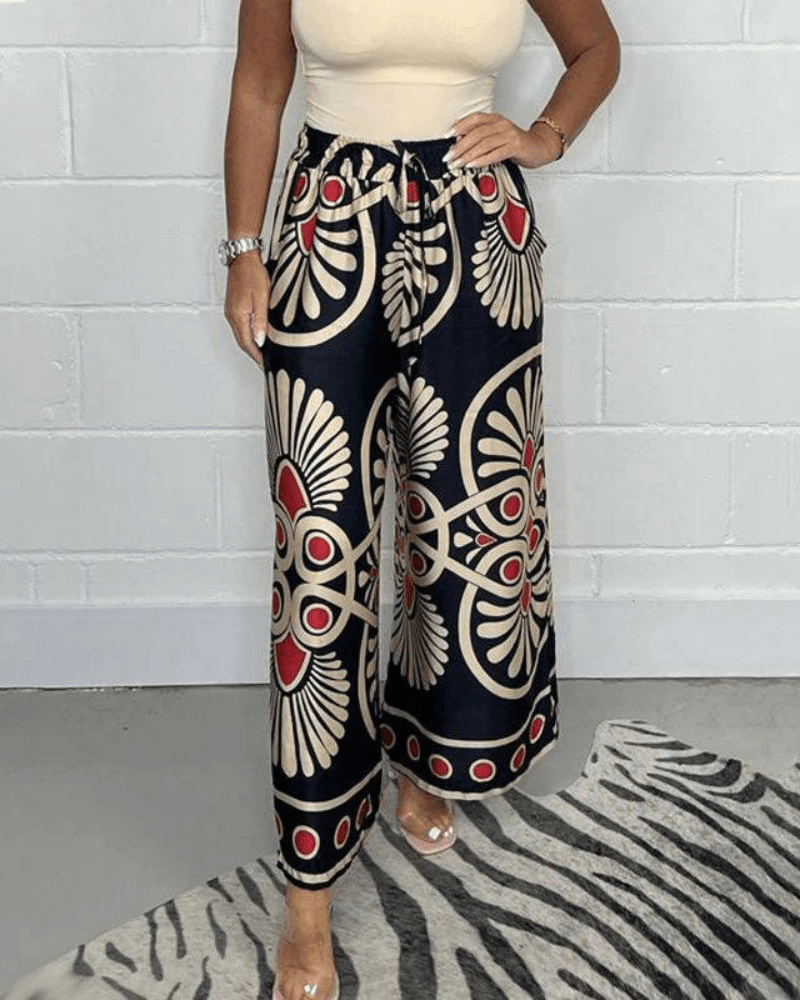 Dames Palazzobroek Pantalon Wijde Pijp Hoge Taille Elastisch Koord Zwart