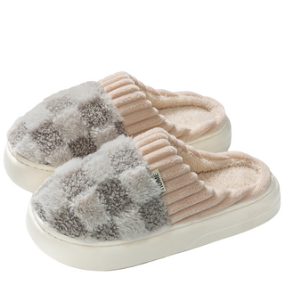 Unisex Pantoffels - Zachte Sloffen & Warme Huisschoenen Geruit Grijs